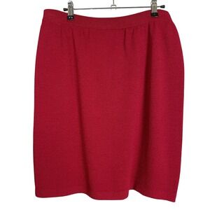 St John Collection Marie Gray Pencil Skirt Red Santana Knit Elastic Waist Sz 12